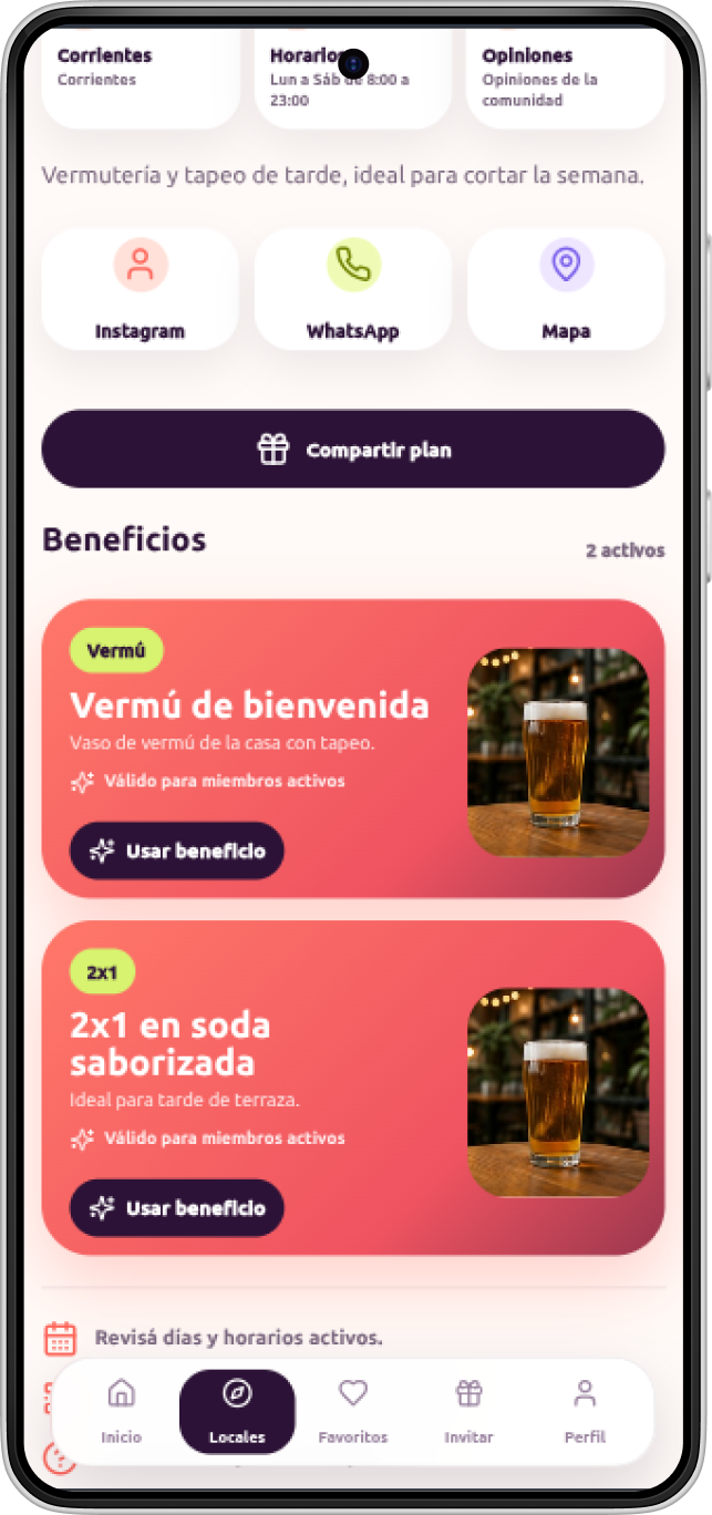 Beneficios disponibles en la app hoy pinta
